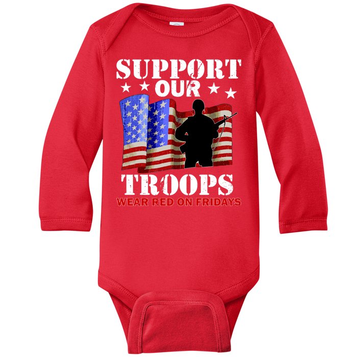 Red Friday Support Our Troops Baby Long Sleeve Bodysuit