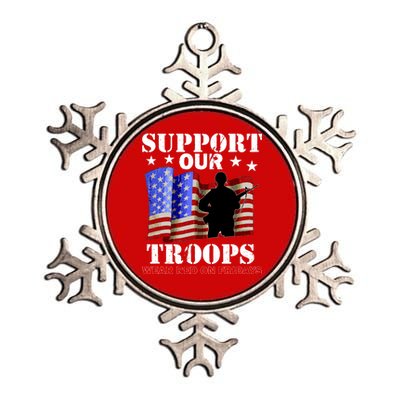 Red Friday Support Our Troops Metallic Star Ornament