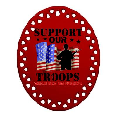 Red Friday Support Our Troops Ceramic Oval Ornament