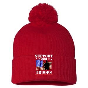 Red Friday Support Our Troops Pom Pom 12in Knit Beanie