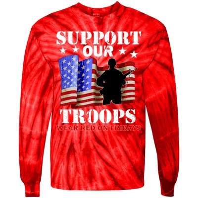 Red Friday Support Our Troops Tie-Dye Long Sleeve Shirt