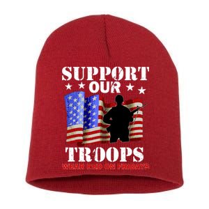 Red Friday Support Our Troops Short Acrylic Beanie