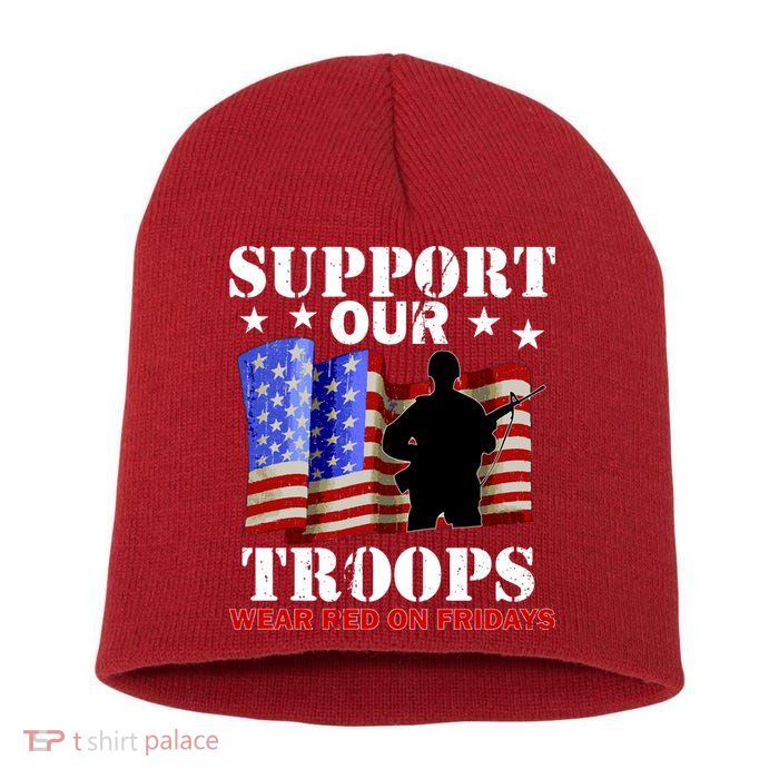 Red Friday Support Our Troops Short Acrylic Beanie
