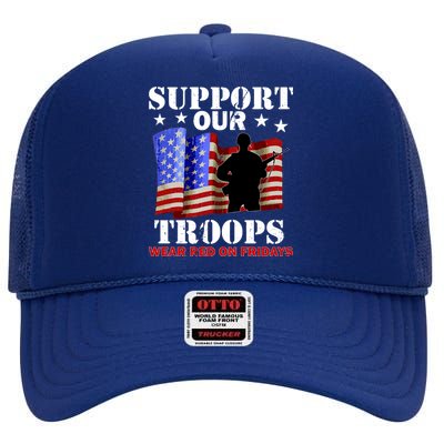 Red Friday Support Our Troops High Crown Mesh Back Trucker Hat