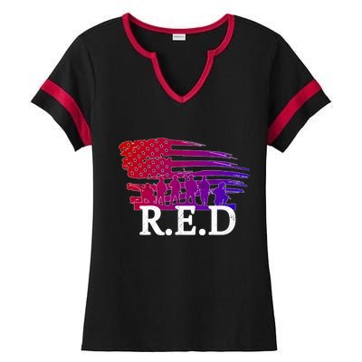 Red Friday Troopers Flag Ladies Halftime Notch Neck Tee