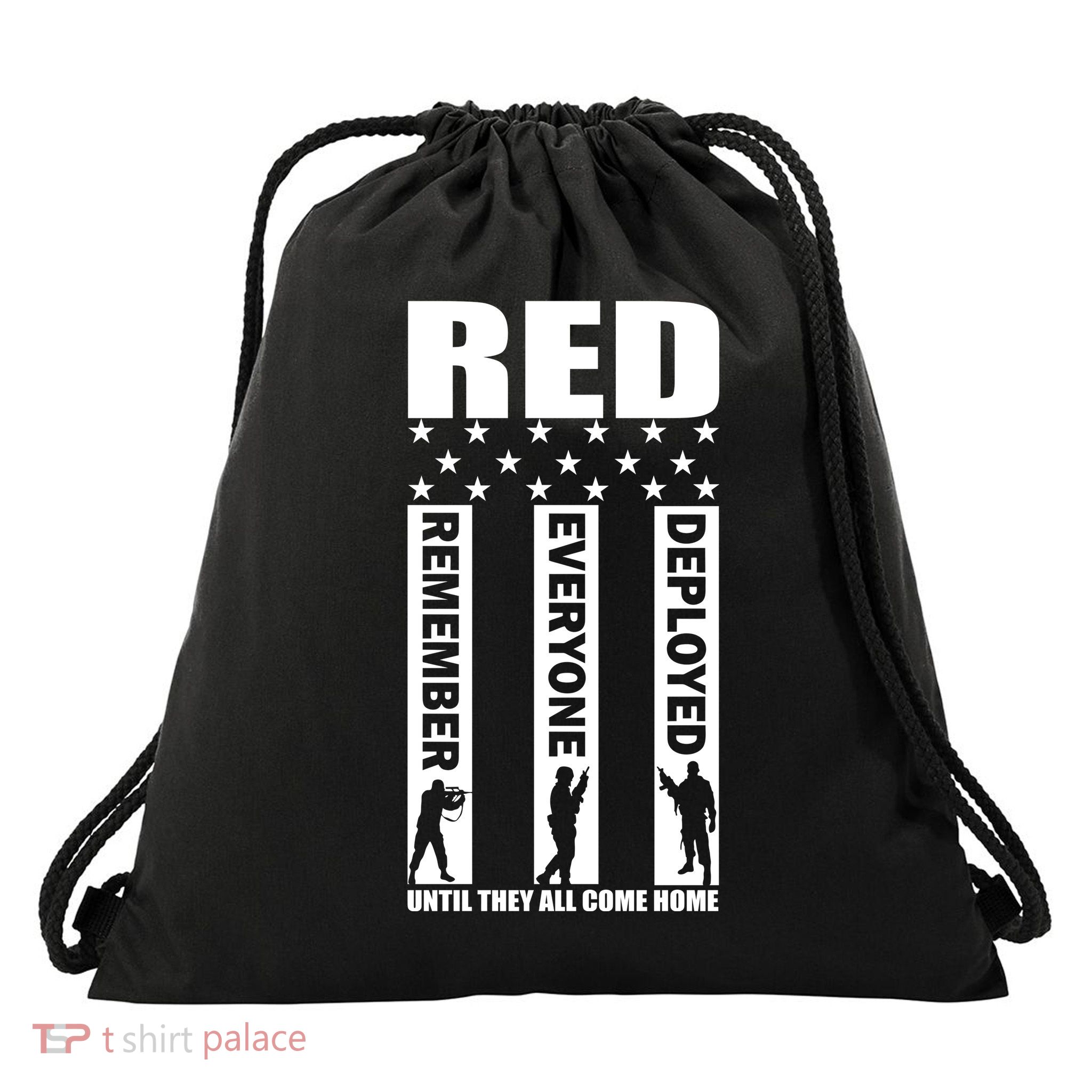 Red Friday Until They All Come Home Drawstring Bag