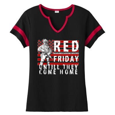 Red Friday Until They All Come Home Support Our Veterans Ladies Halftime Notch Neck Tee