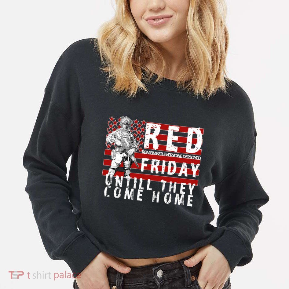 Red Friday Until They All Come Home Support Our Veterans Cropped Pullover Crew