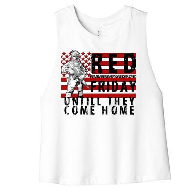 Red Friday Until They All Come Home Support Our Veterans Women's Racerback Cropped Tank