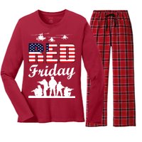 Red Friday Veterans Tribute Women's Long Sleeve Flannel Pajama Set 