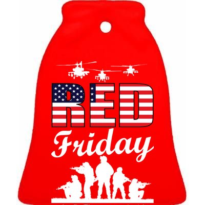 Red Friday Veterans Tribute Ceramic Bell Ornament