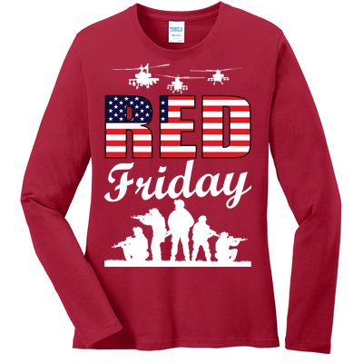 Red Friday Veterans Tribute Ladies Long Sleeve Shirt