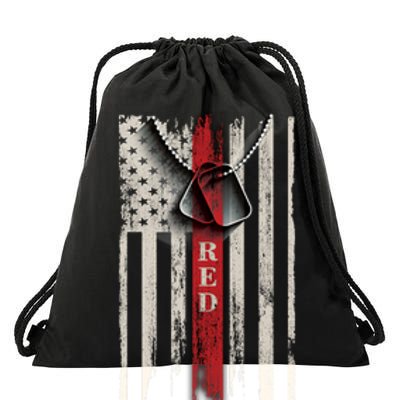 Red Friday Vintage American Flag Drawstring Bag