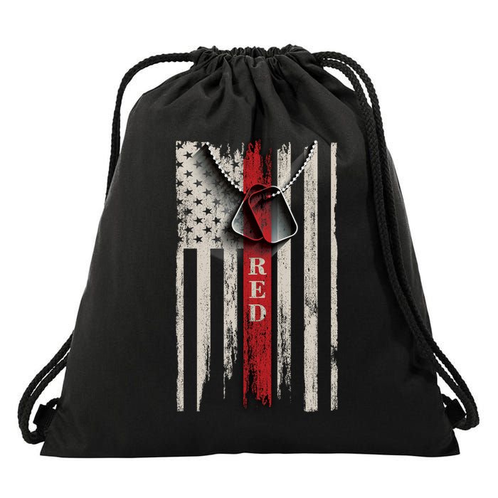 Red Friday Vintage American Flag Drawstring Bag