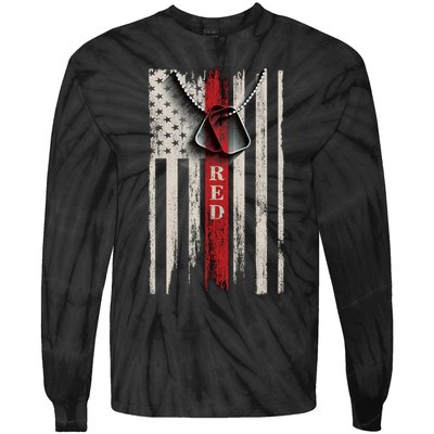 Red Friday Vintage American Flag Tie-Dye Long Sleeve Shirt