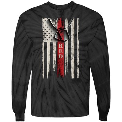 Red Friday Vintage American Flag Tie-Dye Long Sleeve Shirt