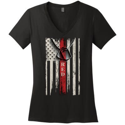 Red Friday Vintage American Flag Women's V-Neck T-Shirt