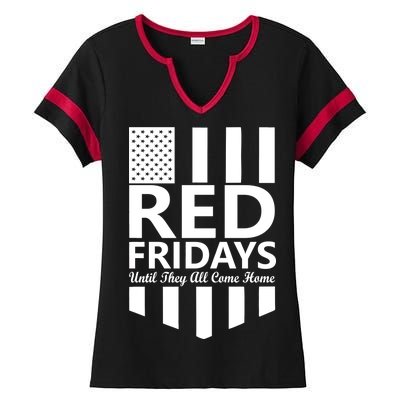 Red Fridays Military Flag Ladies Halftime Notch Neck Tee