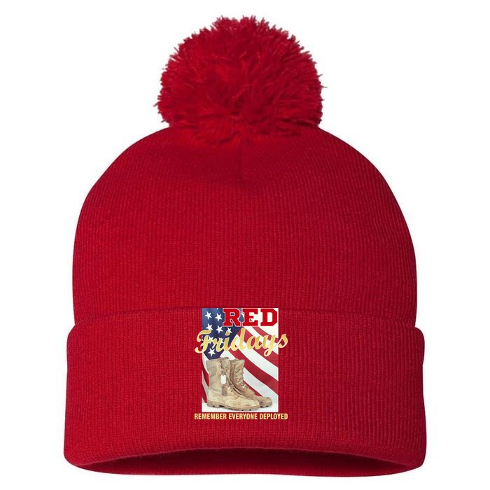 Red Fridays Remember Everyone Deployed Pom Pom 12in Knit Beanie