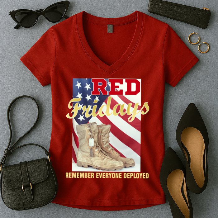 Red Fridays Remember Everyone Deployed Women's V-Neck T-Shirt