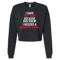 Red Head Warning Label Cropped Pullover Crew