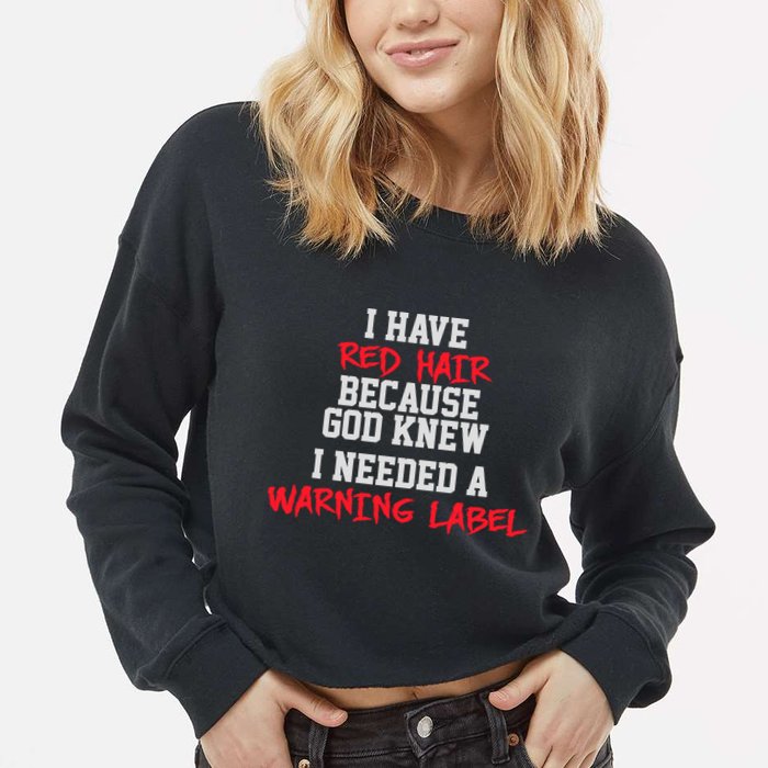 Red Head Warning Label Cropped Pullover Crew