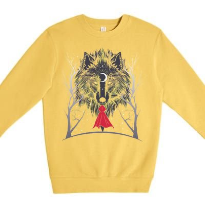 Red Hood Night Wolf Moon Crest Premium Crewneck Sweatshirt