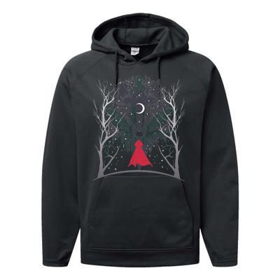 Red Hood Night Wolf Moon Crest Performance Fleece Hoodie