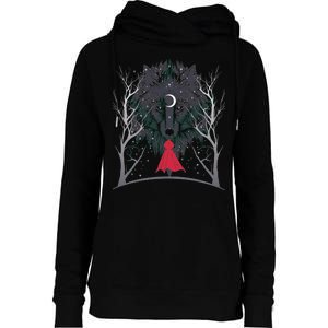 Red Hood Night Wolf Moon Crest Womens Funnel Neck Pullover Hood