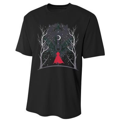 Red Hood Night Wolf Moon Crest Performance Sprint T-Shirt