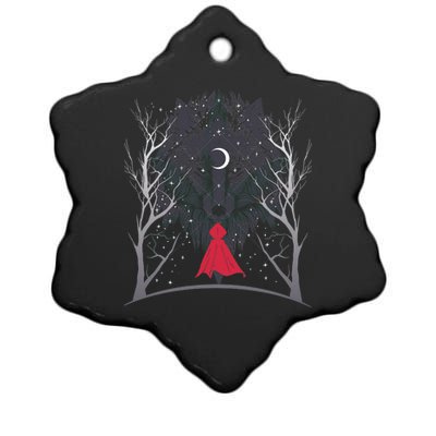 Red Hood Night Wolf Moon Crest Ceramic Star Ornament