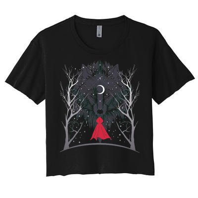 Red Hood Night Wolf Moon Crest Women's Crop Top Tee