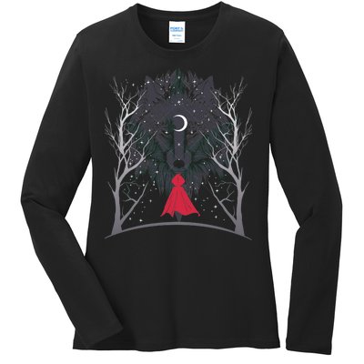 Red Hood Night Wolf Moon Crest Ladies Long Sleeve Shirt