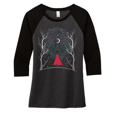 Red Hood Night Wolf Moon Crest Women's Tri-Blend 3/4-Sleeve Raglan Shirt