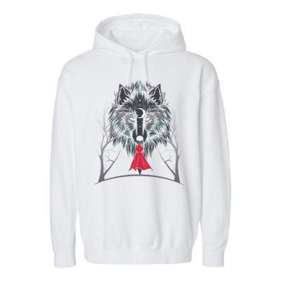 Red Hood Night Wolf Moon Crest Garment-Dyed Fleece Hoodie