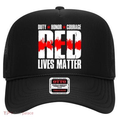 Red Lives Matter High Crown Mesh Back Trucker Hat
