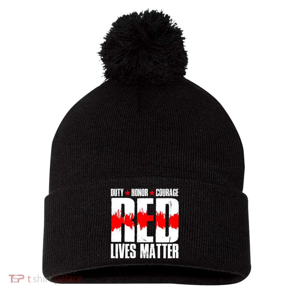 Red Lives Matter Pom Pom 12in Knit Beanie