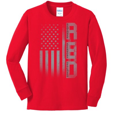 RED Remember Everyone Deployed Kids Long Sleeve Shirt