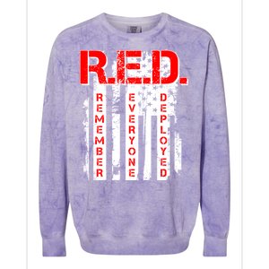 RED Remember Everyone Deployed Distressed Flag Colorblast Crewneck Sweatshirt