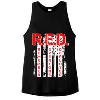 RED Remember Everyone Deployed Distressed Flag Ladies PosiCharge Tri-Blend Wicking Tank