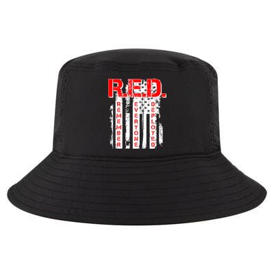 RED Remember Everyone Deployed Distressed Flag Cool Comfort Performance Bucket Hat