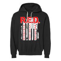 RED Remember Everyone Deployed Distressed Flag Garment-Dyed Fleece Hoodie