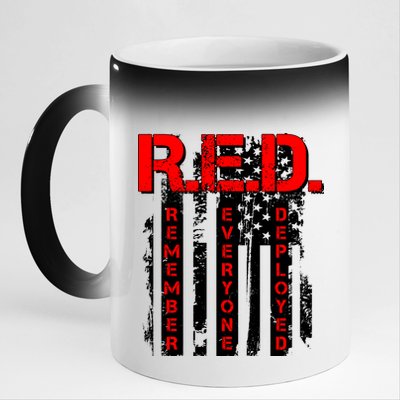 RED Remember Everyone Deployed Distressed Flag 11oz Black Color Changing Mug