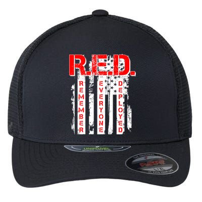 RED Remember Everyone Deployed Distressed Flag Flexfit Unipanel Trucker Cap
