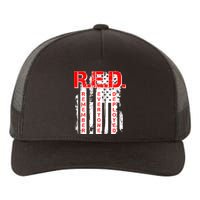 RED Remember Everyone Deployed Distressed Flag Yupoong Adult 5-Panel Trucker Hat