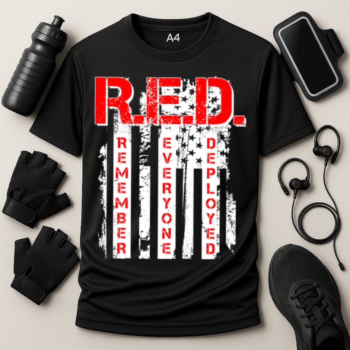 RED Remember Everyone Deployed Distressed Flag Performance Shirt