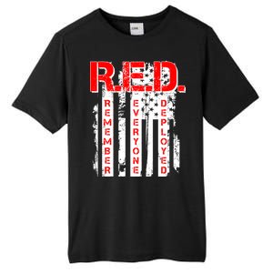 RED Remember Everyone Deployed Distressed Flag Tall Fusion ChromaSoft Performance T-Shirt