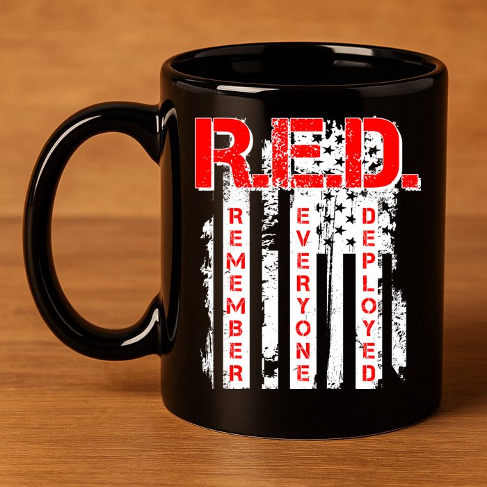 RED Remember Everyone Deployed Distressed Flag 11oz C Handle Ceramic Mug