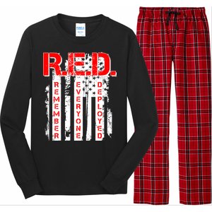 RED Remember Everyone Deployed Distressed Flag Long Sleeve Pajama Set