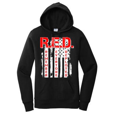 RED Remember Everyone Deployed Distressed Flag Women's Pullover Hoodie